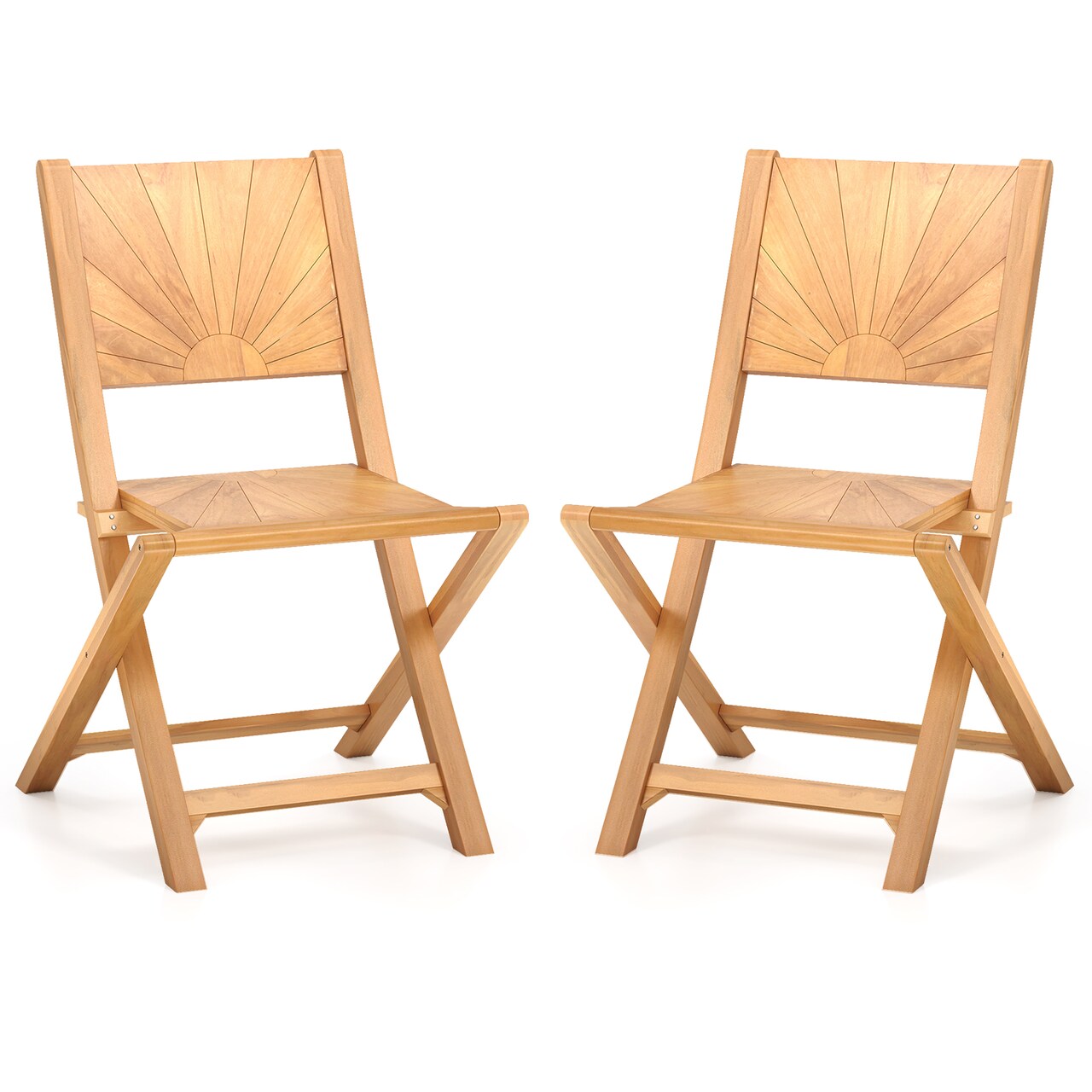 Natural 2 Pieces Folding Patio Chairs with Inclined Backrest Ideal for Outdoor Use